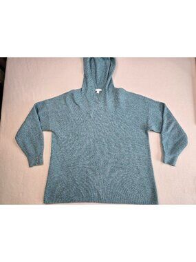 J Jill Blue Hooded Sweater S Petite Cotton Blend Ribbed Knit Hoodie Soft Cozy